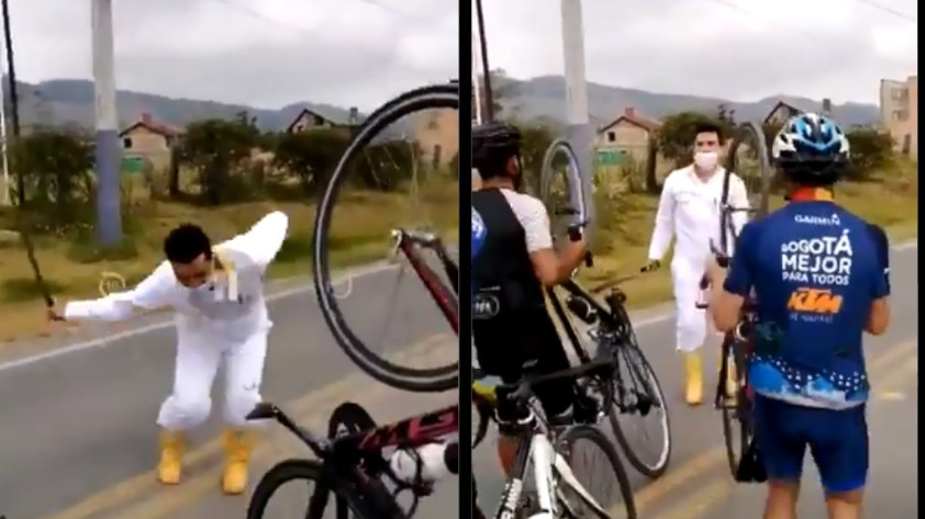 VIDEO: ¡”Tras de ladrón, bufón”!: Hombre mata a un perro y amenaza con machete a ciclistas que le reclaman