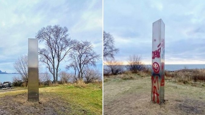VIDEOS: Monolito que apareció en Canadá en la víspera de Año Nuevo, fue vandalizado