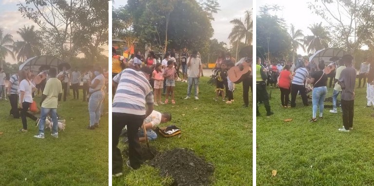 VIDEO. Con serenata, así fue el entierro de un perrito en reconocido bulevar