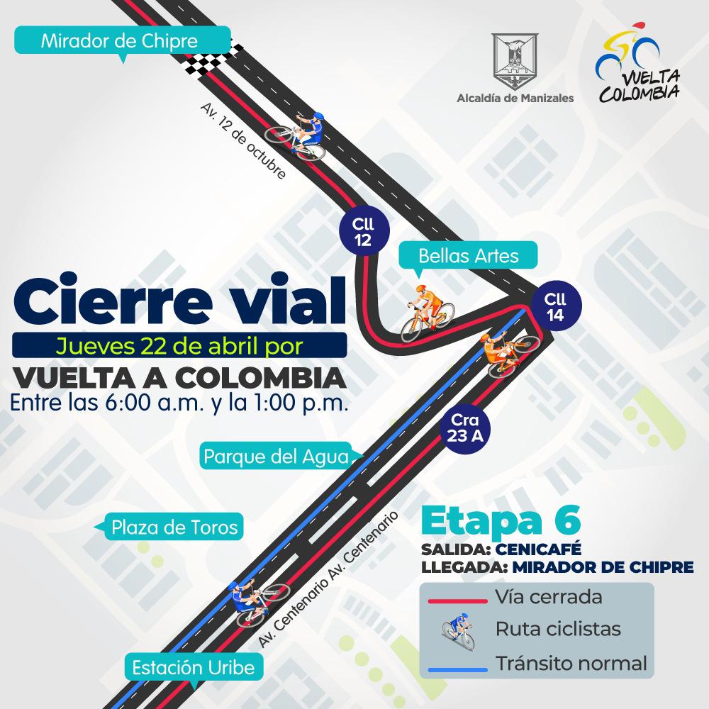 Esté atento: Manizales tendrá cierres viales por etapas 6 y 7 de la Vuelta a Colombia 2 Manizales