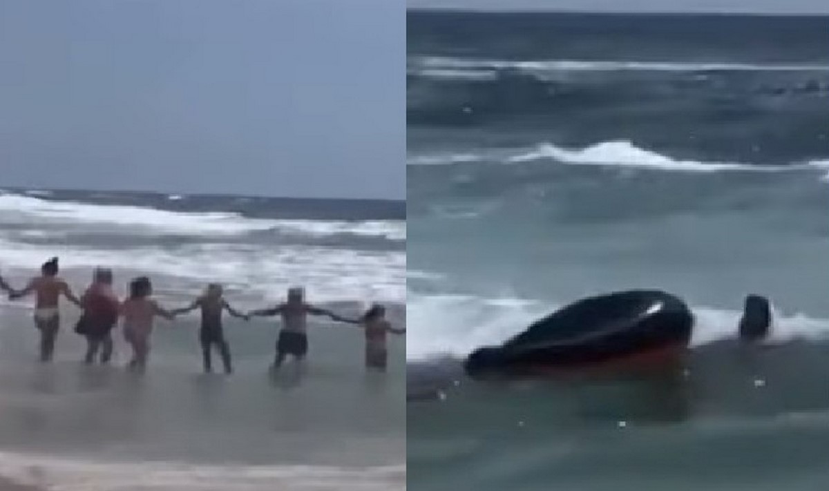VIDEO: ¡Impresionante! Mujer se metió al mar para salvar a una niña y fue arrastrada por la corriente 1 Cadena humana salva a mujer