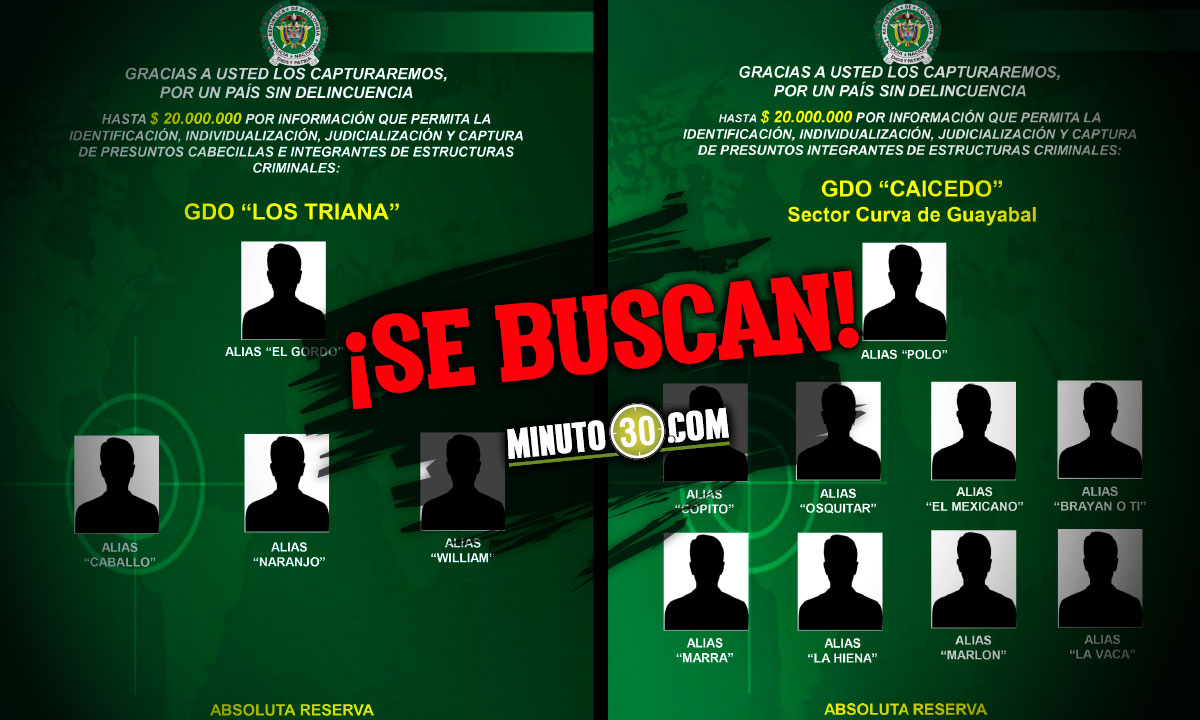 EN VIDEO: ¿Conoce estos alias? Estos serían los criminales más buscados de “Caicedo” y “Los Triana” 1 Cartel de siluetas