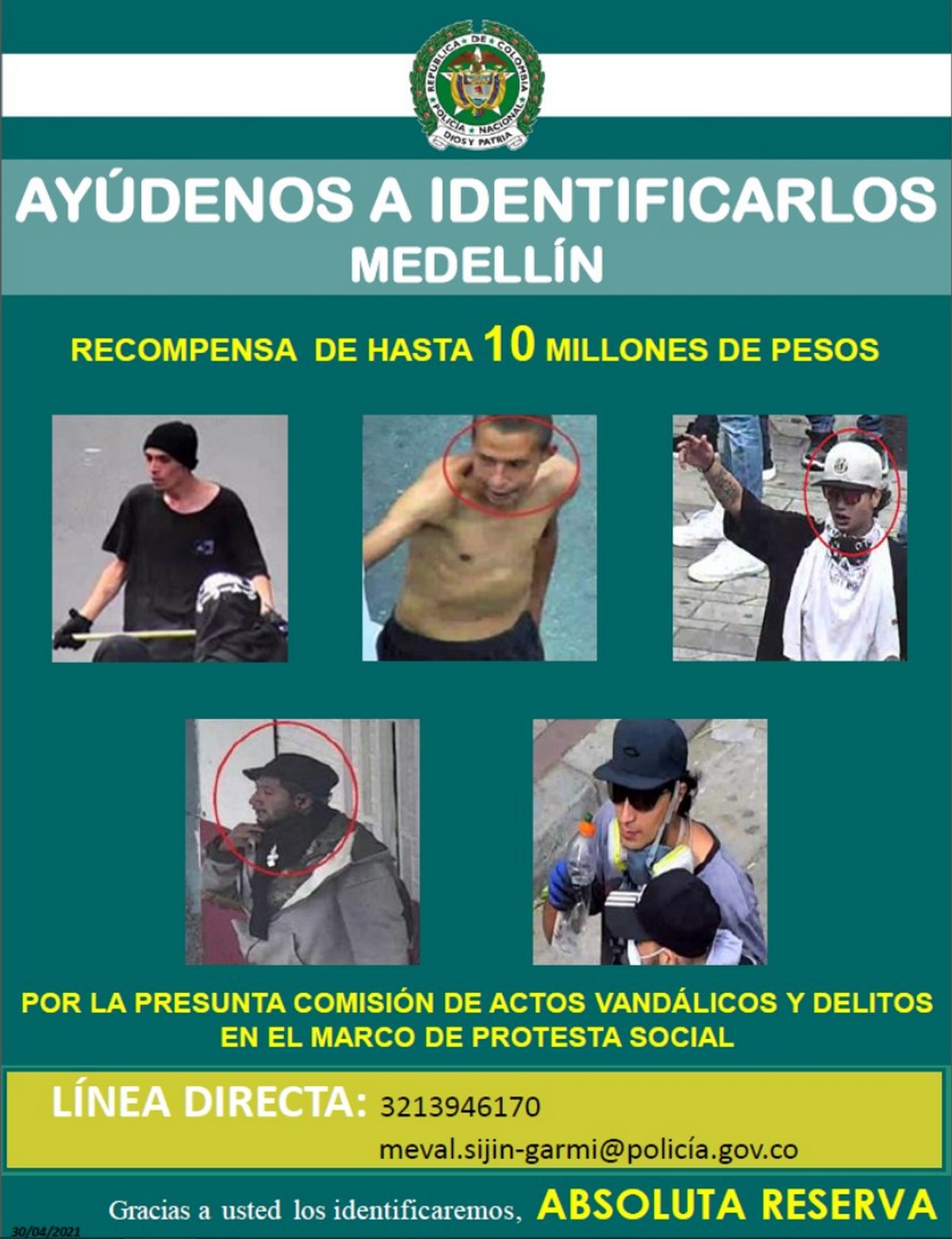 FOTO: ¡Véalos bien! Los más buscados en Medellín por hechos vandálicos durante marchas del Paro Nacional 2 vándalos