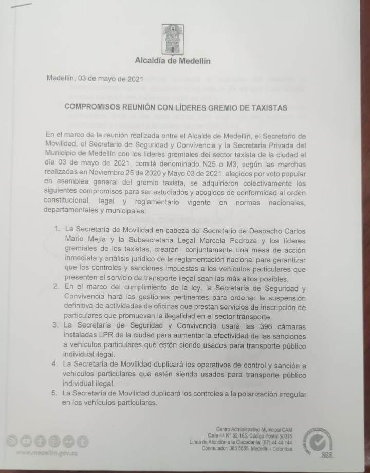 Finaliza la movilización de taxistas en Medellín, Daniel Quintero llegó a un acuerdo con el gremio 1 Medellín-taxistas-acuerdo