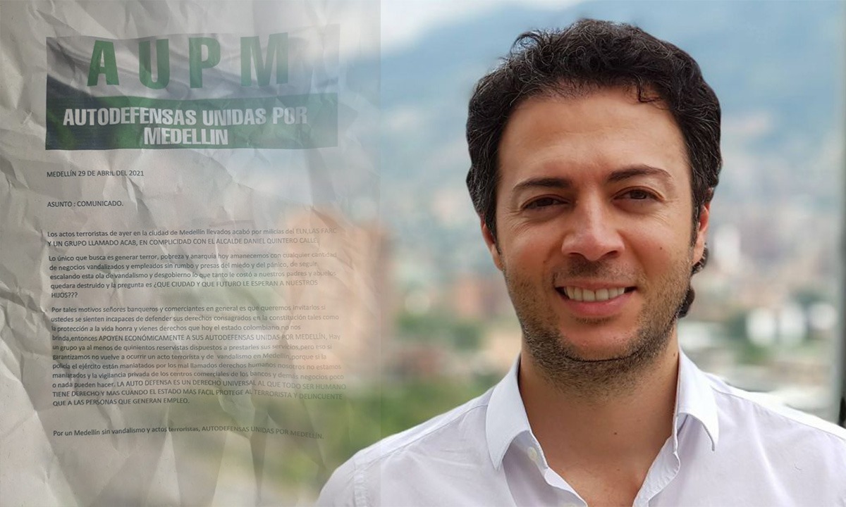 Daniel Quintero muestra panfleto de las Autodefensas que lo amenaza 1 Medellín