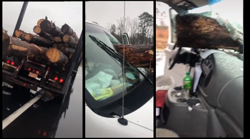 VIDEO. Internautas comparan accidente en carretera con tronco de madera con ¿'Destino Final'? 1 arbol parabrisa susto