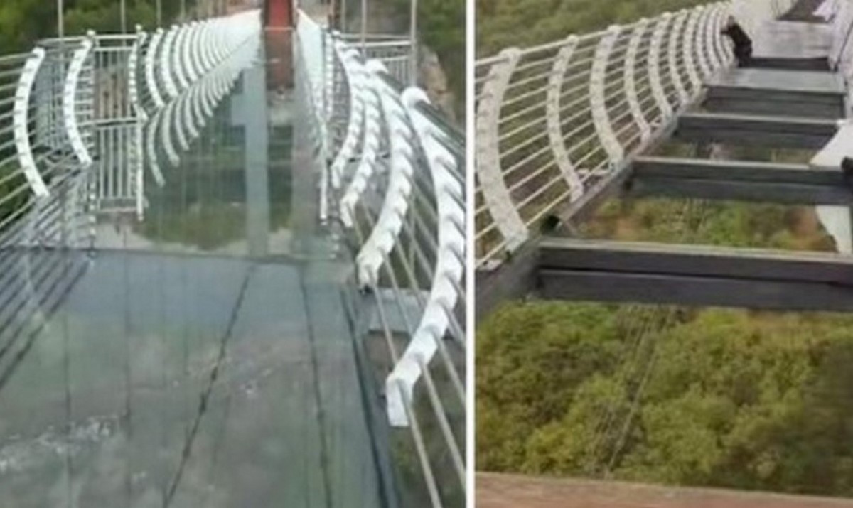 FOTOS: Turista quedó colgando, fuertes vientos destruyeron puente de cristal en China 1 puente vidrio china