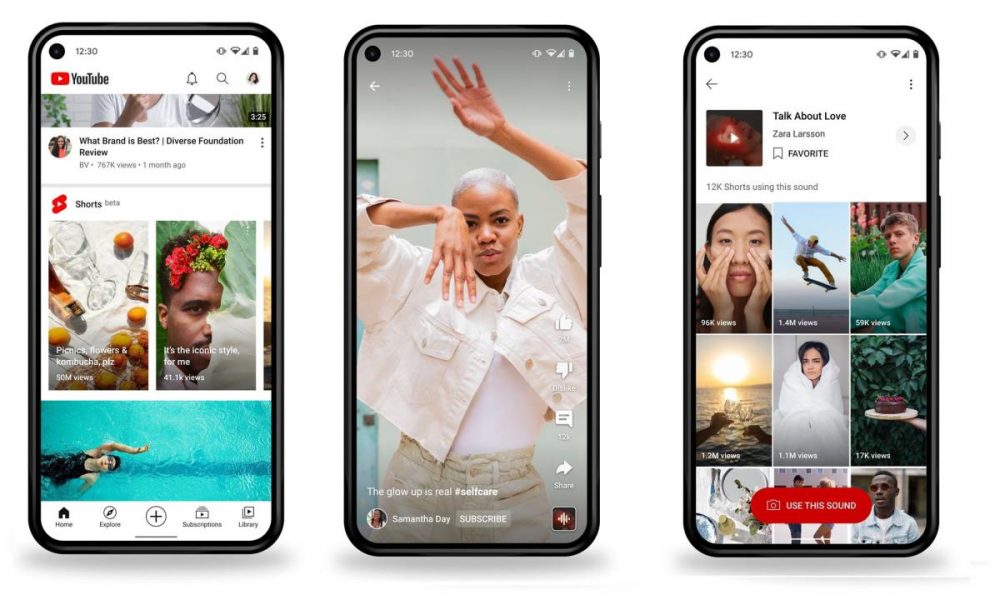 Combinación de tres fotografías cedidas por Youtube donde se muestran varias etapas de grabación en el app Shorts de la plataforma de vídeos Youtube. EFE/Youtube