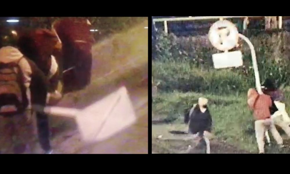 [Videos] En medio de manifestaciones dañaron señales de tránsito en Manizales