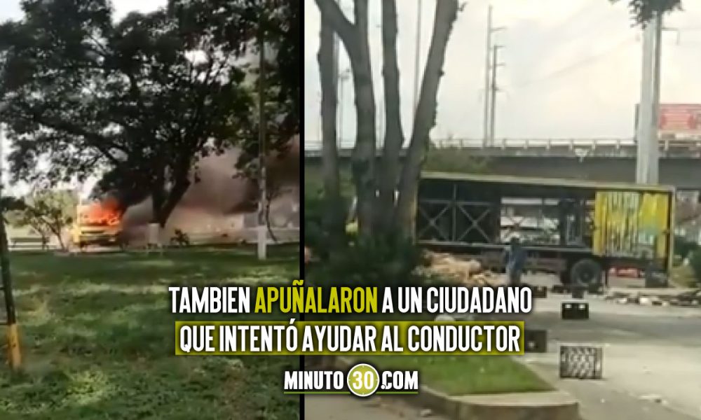 [Video] Saquearon un camión de cerveza en Cali y luego lo quemaron