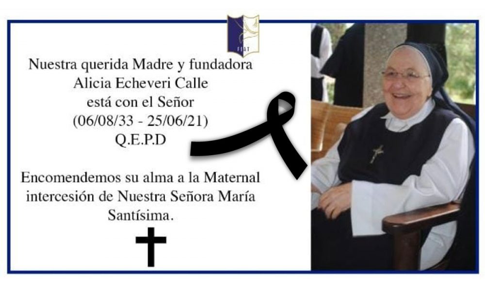 Falleció la fundadora de las Hijas del FIAT, la madre Alicia, por culpa del covid-19