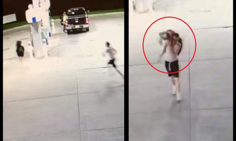 Momento exacto del secuestro de una mujer en una bomba