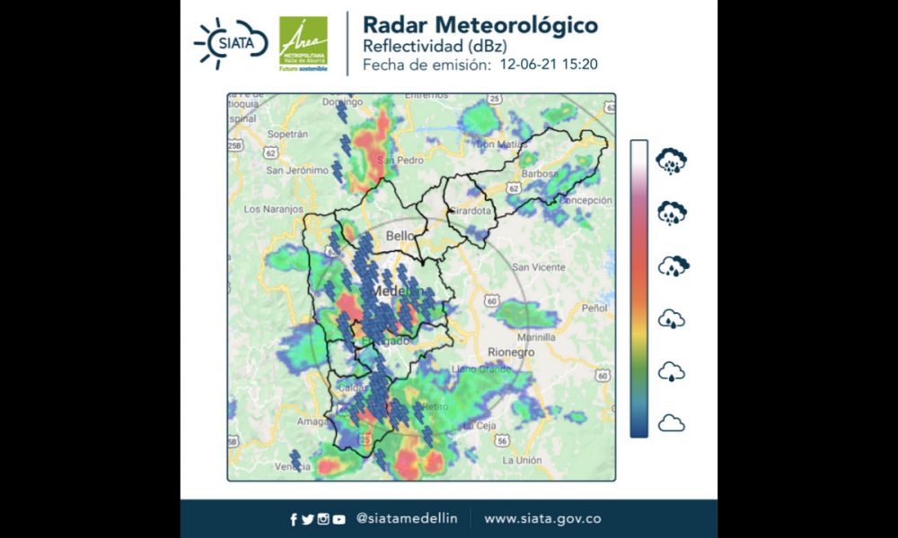 Reportan lluvias intensas con descargas eléctricas sobre sobre Medellín y otros municipios del Valle de Aburrá