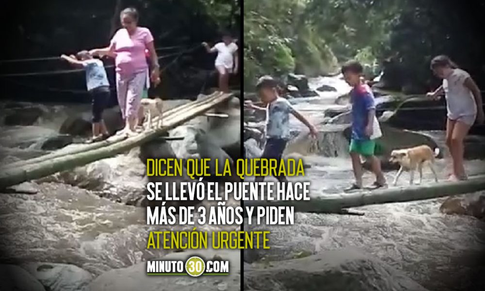 El peligroso puente improvisado de familias en San Jerónimo