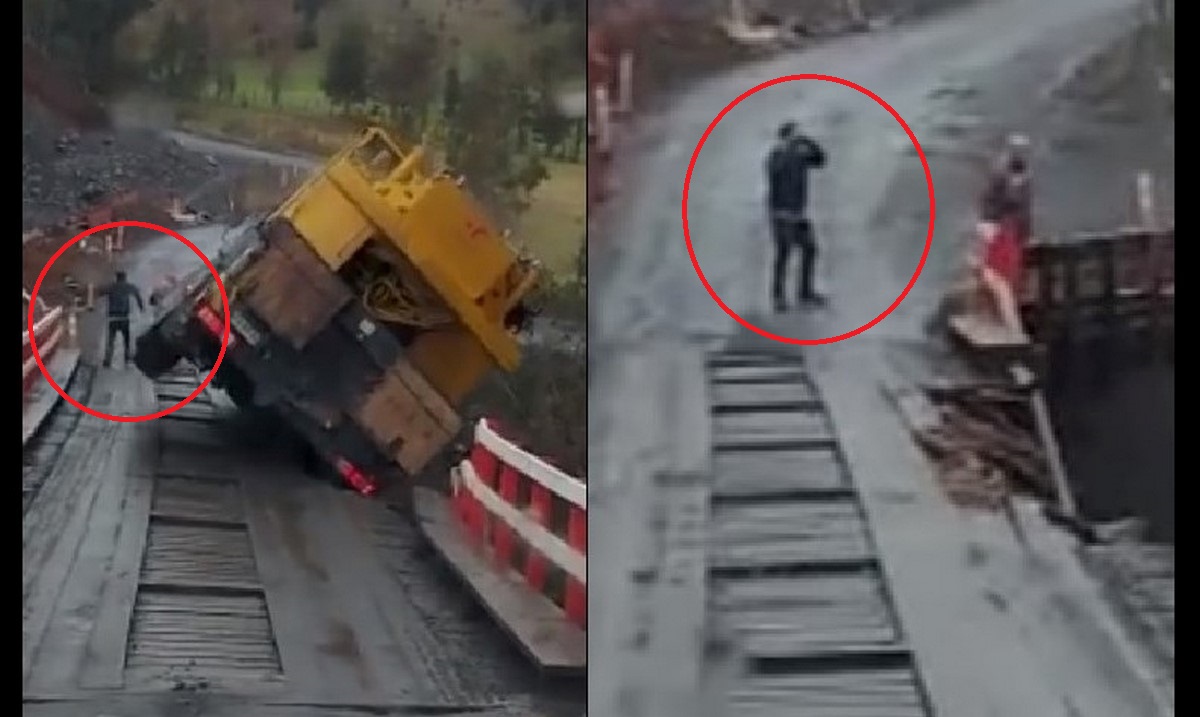 conductor Se tiró del camión cuando estaba a punto de caer a un río