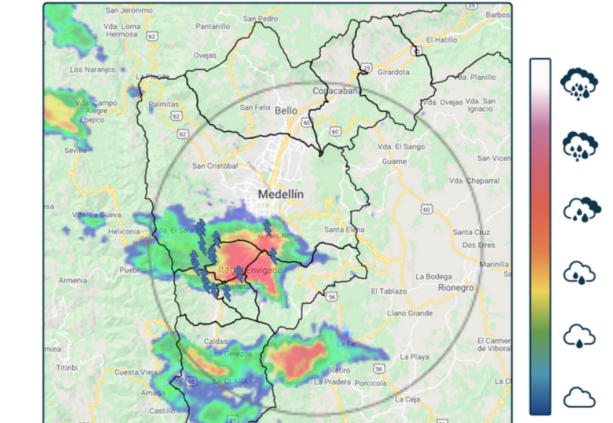 Reportan fuertes lluvias en Envigado, Itagüí, Sabaneta y sur de Medellín