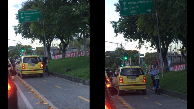 Denuncian a taxista que se subió la ciclovía en Belén Denuncian a taxista que se subió la ciclovía en Belén