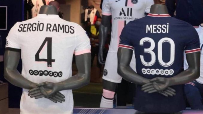 Camisetas de Sergio Ramos y Lionel Messi en una tienda del PSG en Francia | Tomado del Instagram de Sergio Ramos Sergio Ramos