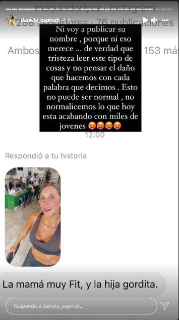 "Si no vas a construir, asegúrate de no destruir": Daniela Ospina respondió a seguidora que llamó 'gordita' a su hija 2 Daniela Ospina