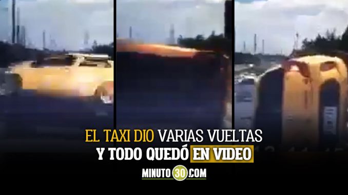 Taxi terminó volcado en pleno puente de Cali Taxi terminó volcado en pleno puente de Cali