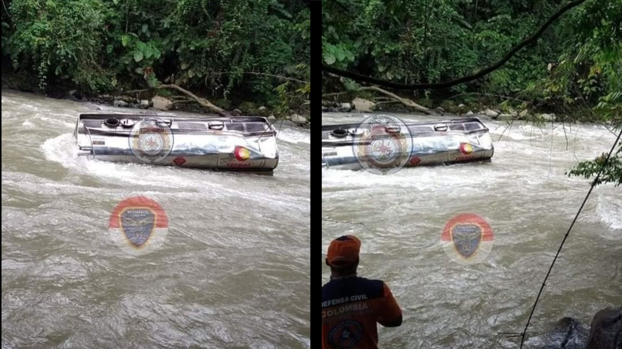 Tractocamión cae a un río en el Chocó, el conductor quedó atrapado en la cabina del vehículo