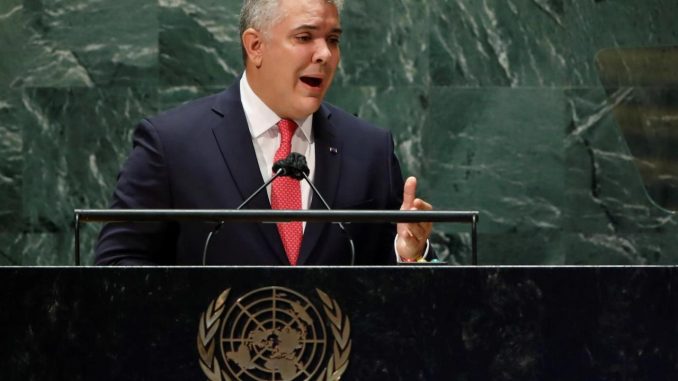 El presidente de Colombia, Iván Duque, habla ante la Asamblea General de la ONU, este 21 de septiembre de 2021, en Nueva York. EFE/Eduardo Muñoz/Pool Duque