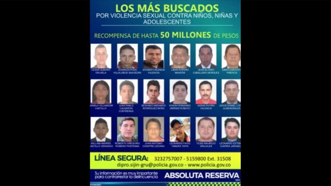 Policía publicó los rostros de los más buscados por abuso sexual a niños en Colombia Policía publicó los rostros de los más buscados por abuso sexual a niños en Colombia