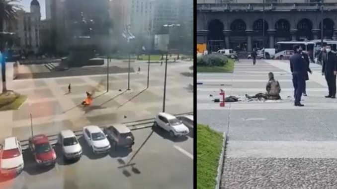 se prendio fuego plaza hombre uruguay
