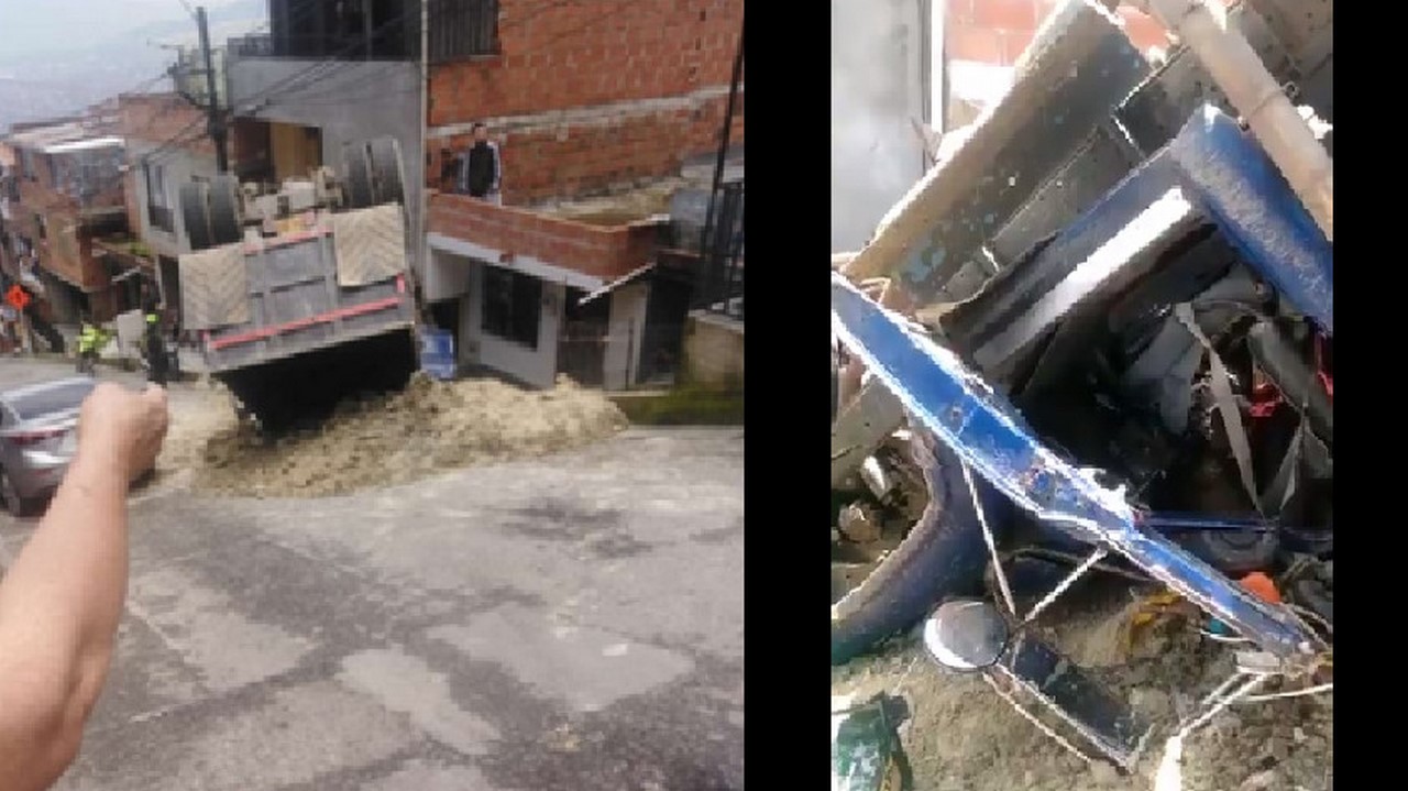 Así terminó una volqueta en Robledo Aures