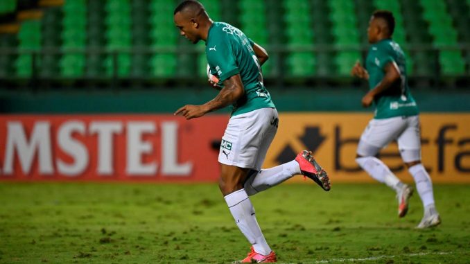 El jugador Ángelo Rodríguez (c) de Cali celebra un gol, en una fotografía de archivo. EFE/Luis Robayo/Pool América y Deportivo Cali