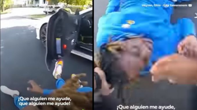 policia ho,bre carro arrastrado calle