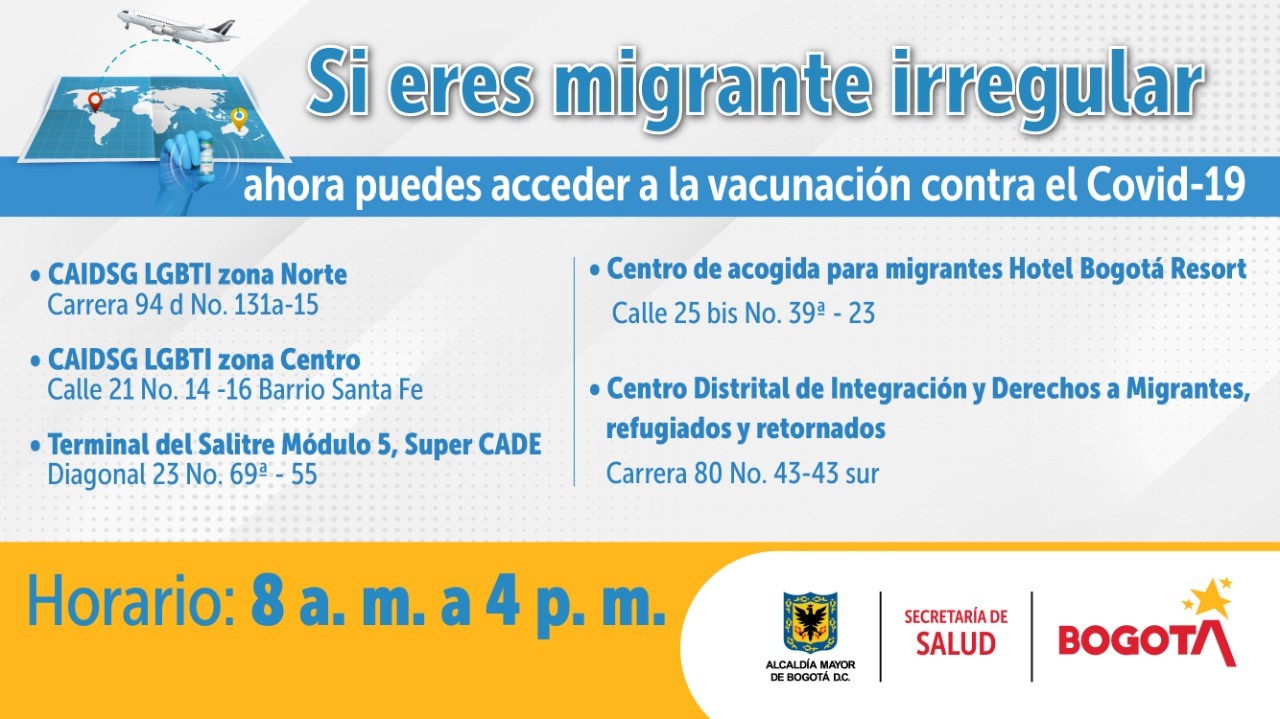 Puntos de vacunación contra covid-19 este fin de semana en Bogotá 4 puntos vacunacion covid migrantes