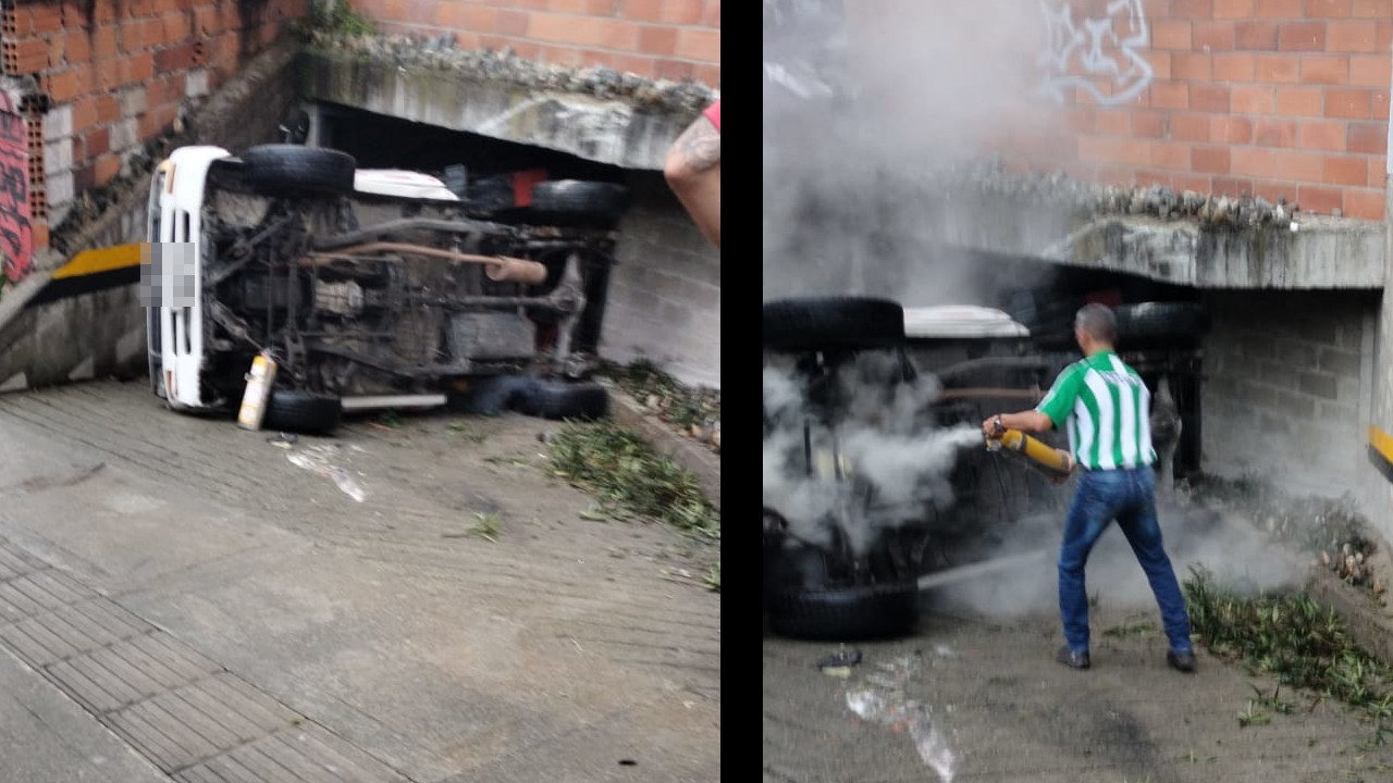 En La 80 un carro se accidentó y se estaba prendiendo