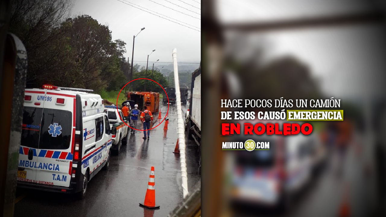 Video: ¡Otra vez! Camión recolector de basuras se volcó en la Autopista Norte, cerca a Copacabana