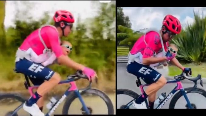 Rigoberto Urán bebe cicla via amarrada