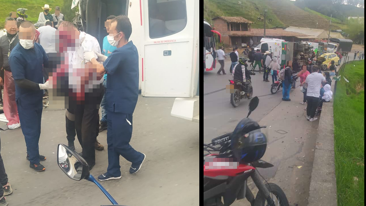 [Video] Fuerte accidente en Santa Rosa de Osos, bus y taxi chocaron