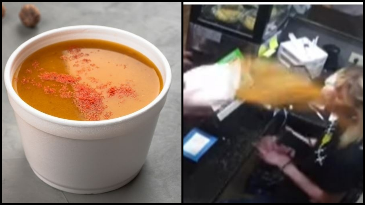 VIDEO: Clienta se queja por su sopa caliente y se la tira en la cara a vendedora