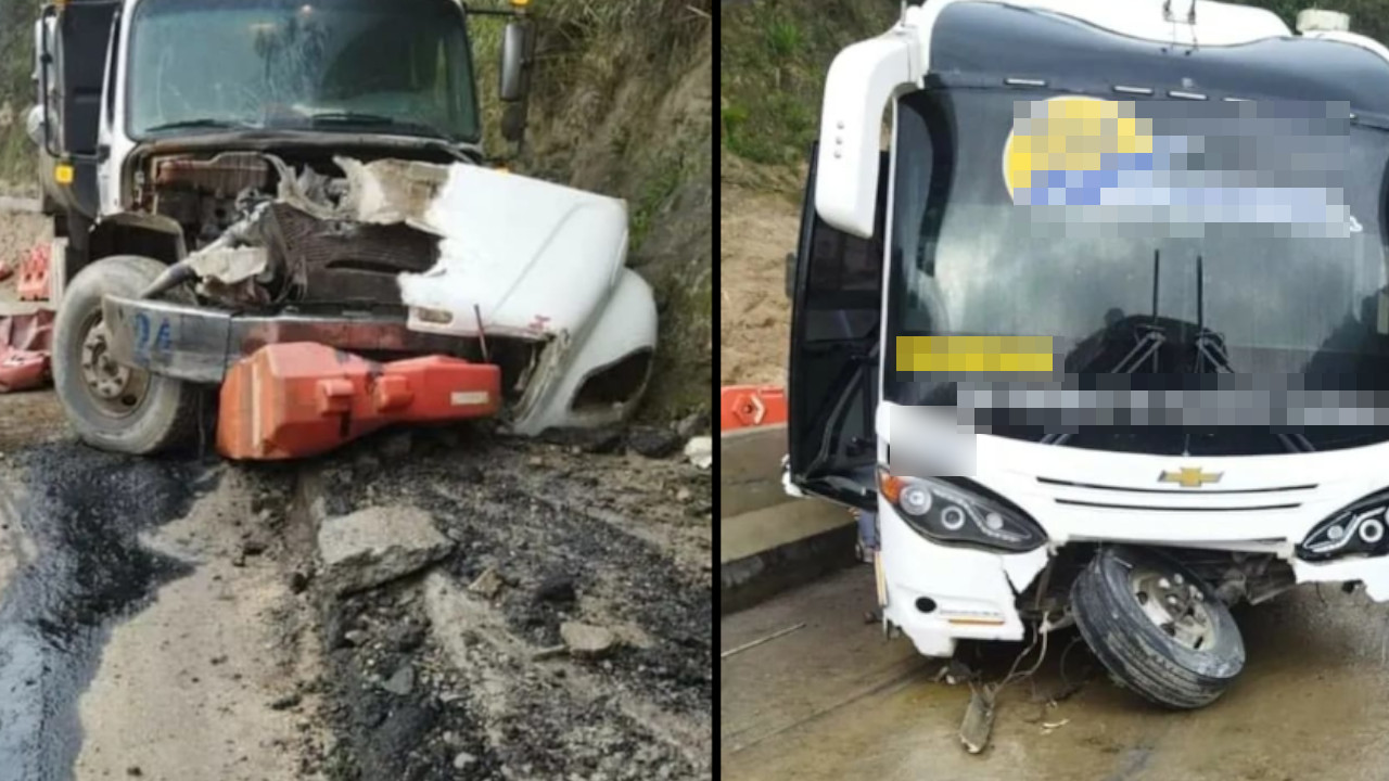 Una volqueta y un bus chocaron en la vía Caldas - Amagá