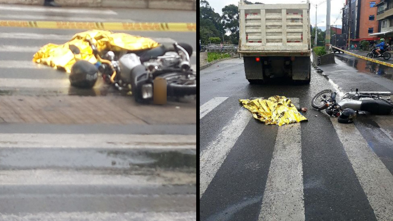Tragedia en Itagüí: un motociclista murió al chocar con una volqueta
