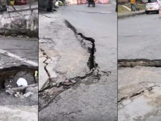 ¡Ay qué peligro! Se está hundiendo una calle en Bello 1 ¡Ay qué peligro! Se está hundiendo una calle en Bello