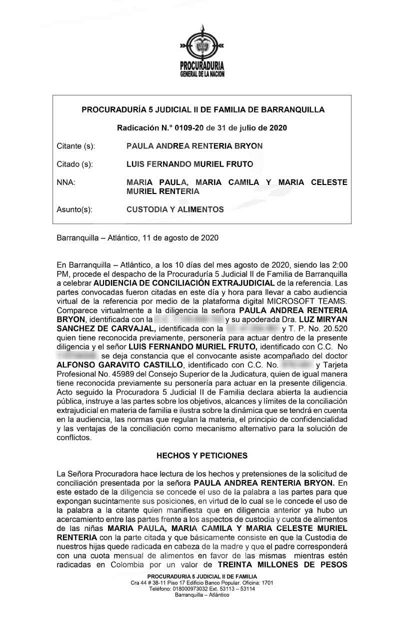 Exesposa de Muriel lo demandó por no pasarle la cuota alimentaria completa de sus tres hijas 2 1 82a6b07542