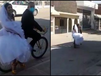 ¡Qué tierno! Padre lleva a su hija al altar en bicicleta 1 Padre