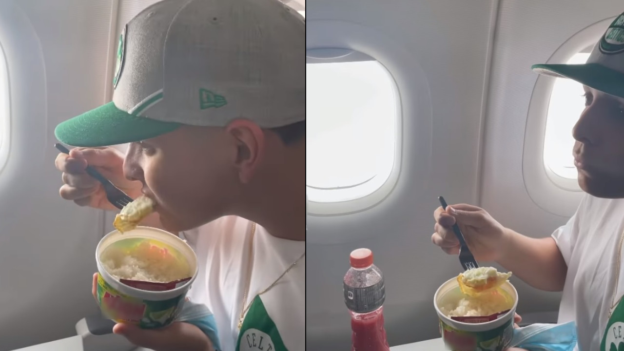 ¡Arroz con huevo! Destapó la 'coca' en el avión e hizo estallar las redes sociales