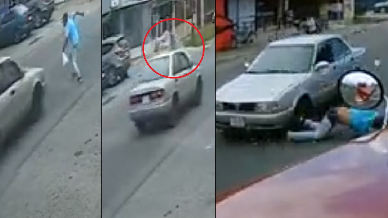 Carro atropelló a un hombre delante de una mujer y un niño