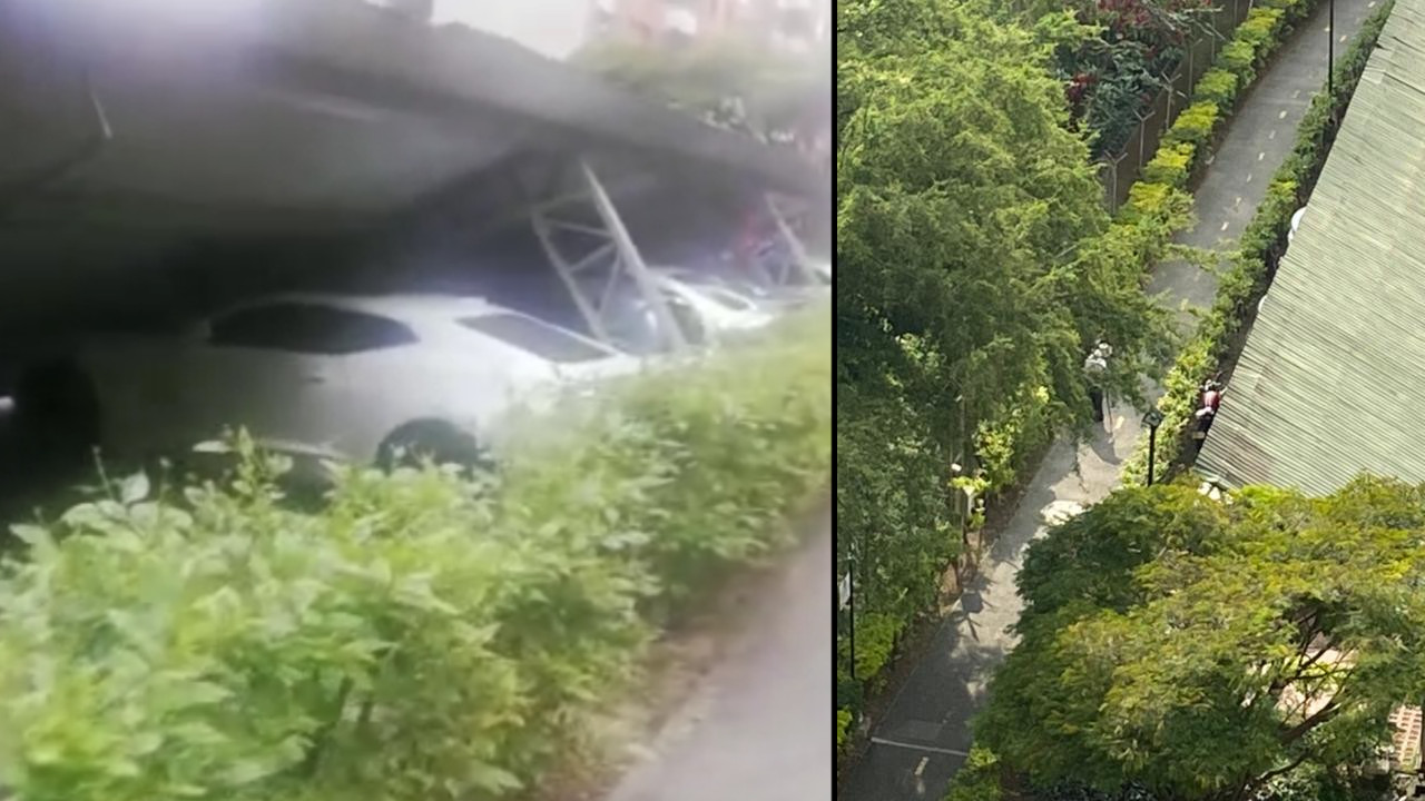 [Video] Se cayó el techo del parqueadero de una unidad en Laureles y aplastó 20 carros