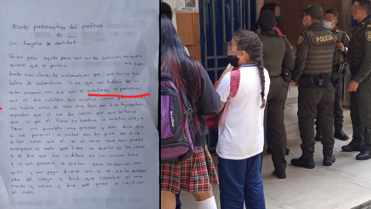 Niño en Caldas, Antioquia, escribe carta para pedir ayuda, asegura que sus profesor llega con puñal y los amenaza