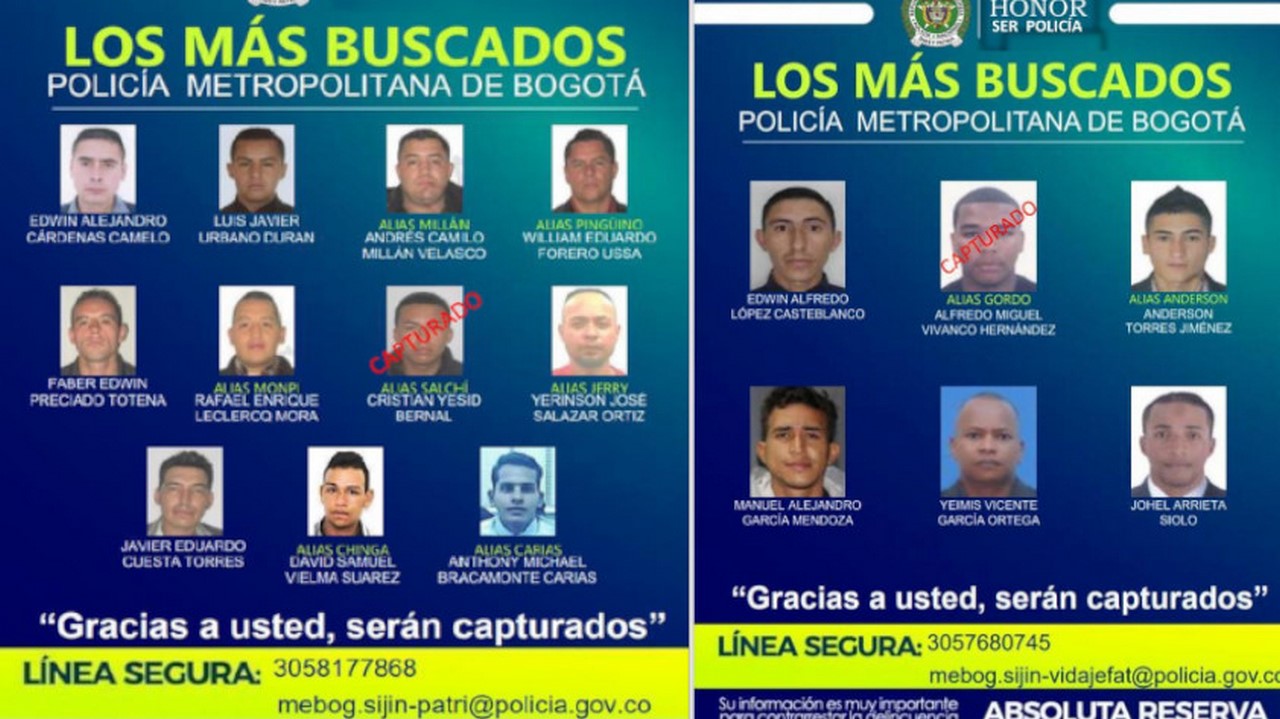 Estos son los más buscados por hurto y homicidio en Bogotá