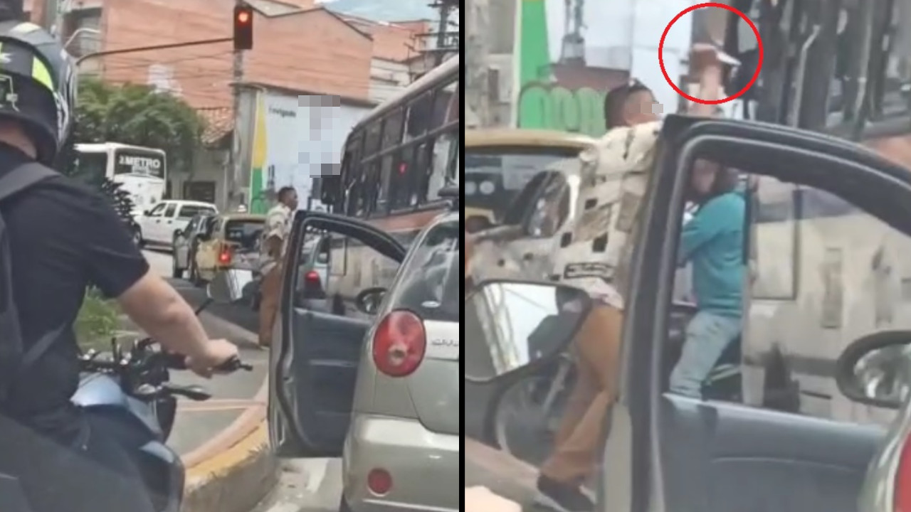 Graban a un conductor que saca un arma blanca y ‘le tira’ a un busero en Envigado