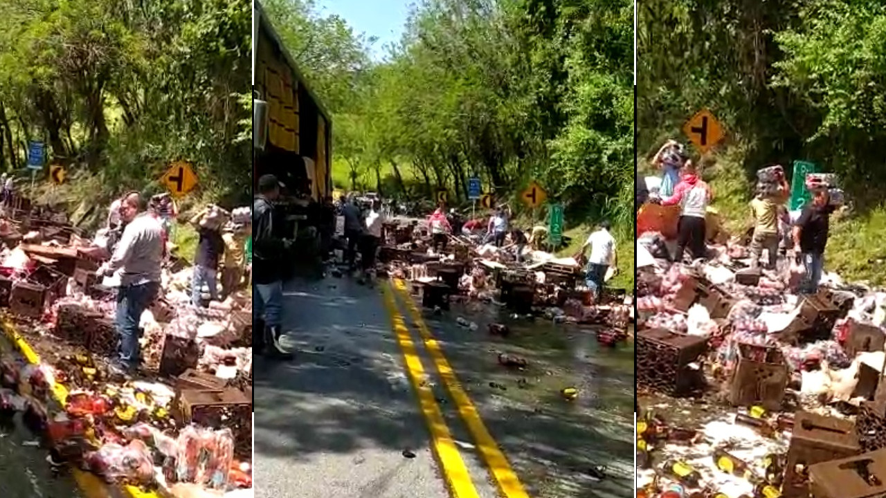 ¡Qué pesar! Toda la 'pola' quedo regada en la vía a La Pintada