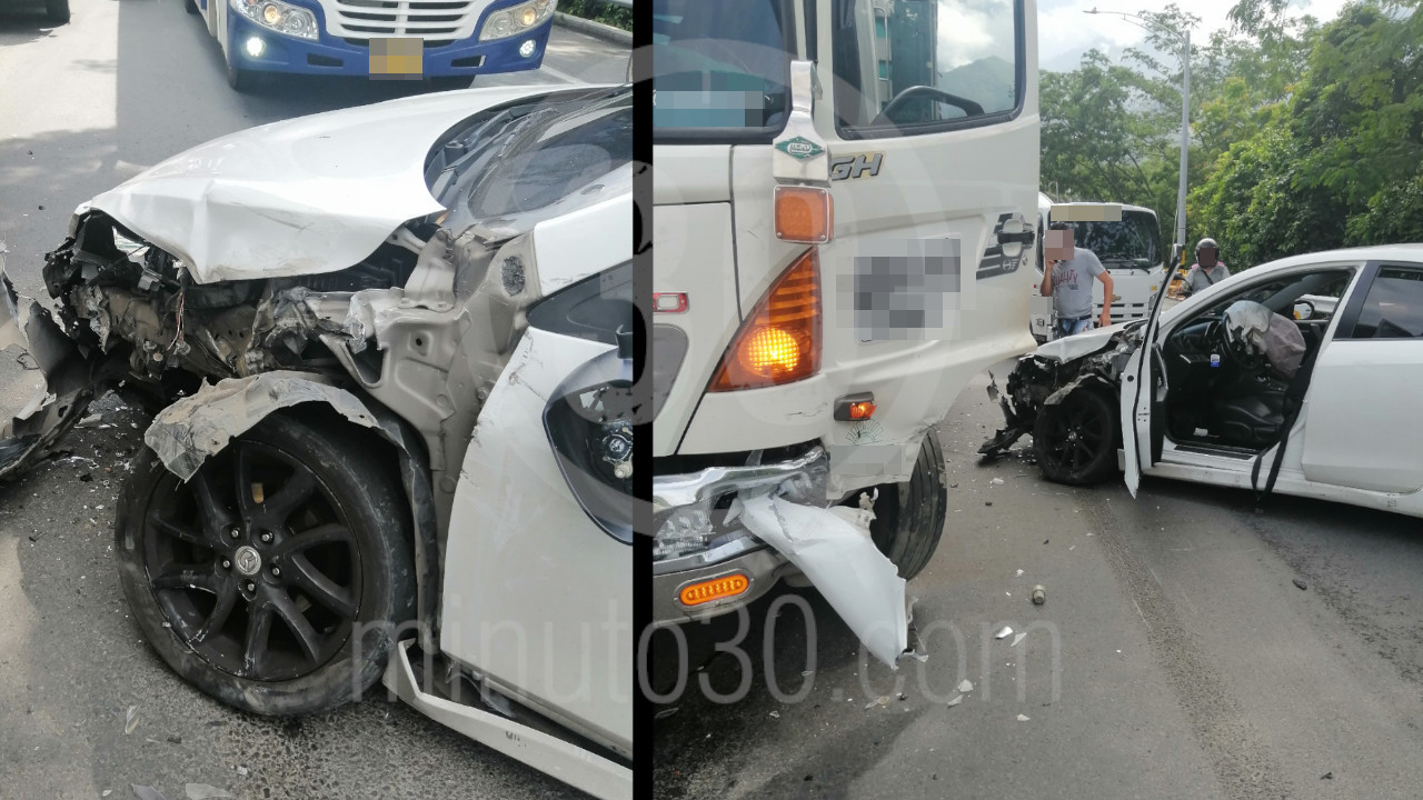 Accidente: Fuerte choque entre un camión y un carro particular en San Jerónimo, Antioquia